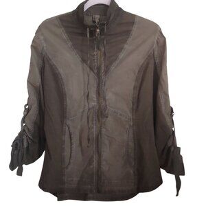 XCVI Womens Military Green Utility Full Zip Grunge Gorpcore Jacket M Stretch